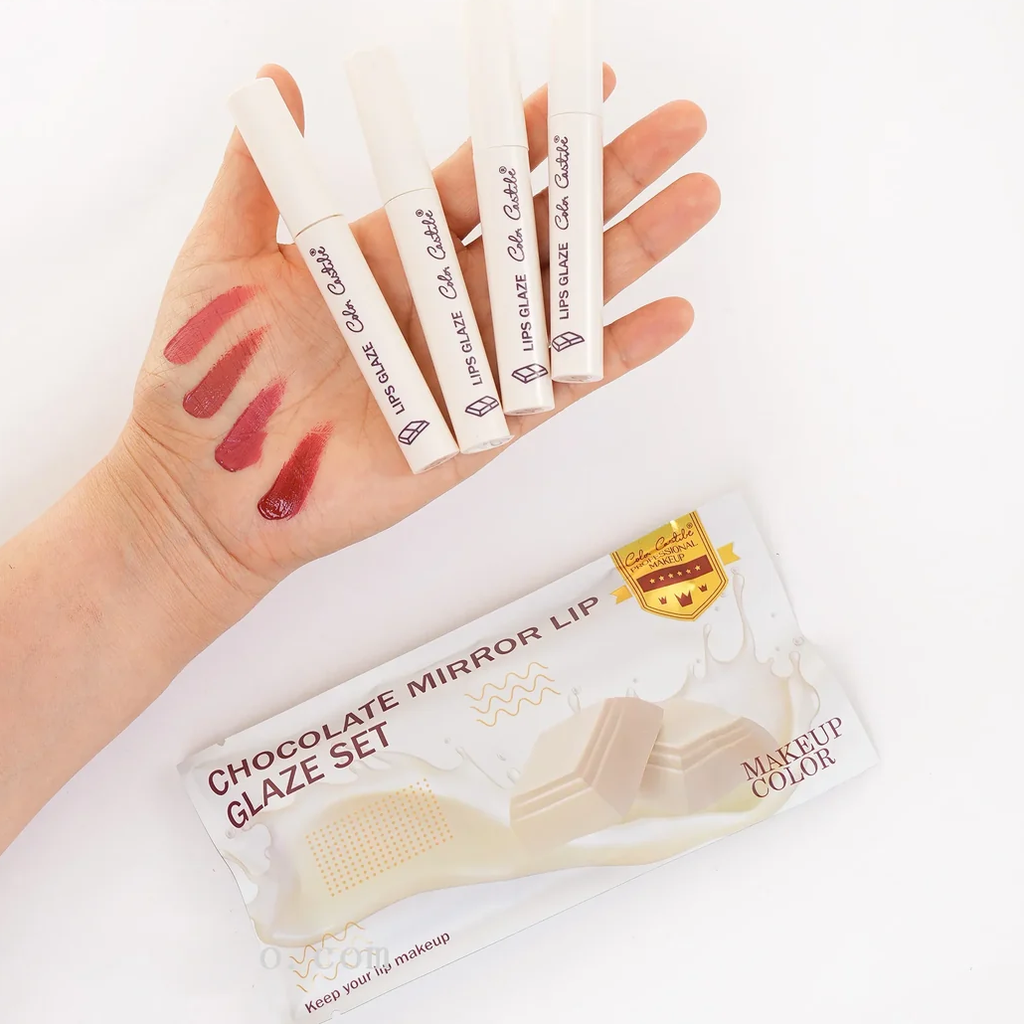Color Castle 4-in-1 Chocolate Mirror Lip Glaze Set (Dark Chocolate (Warm Nudes & Browns))