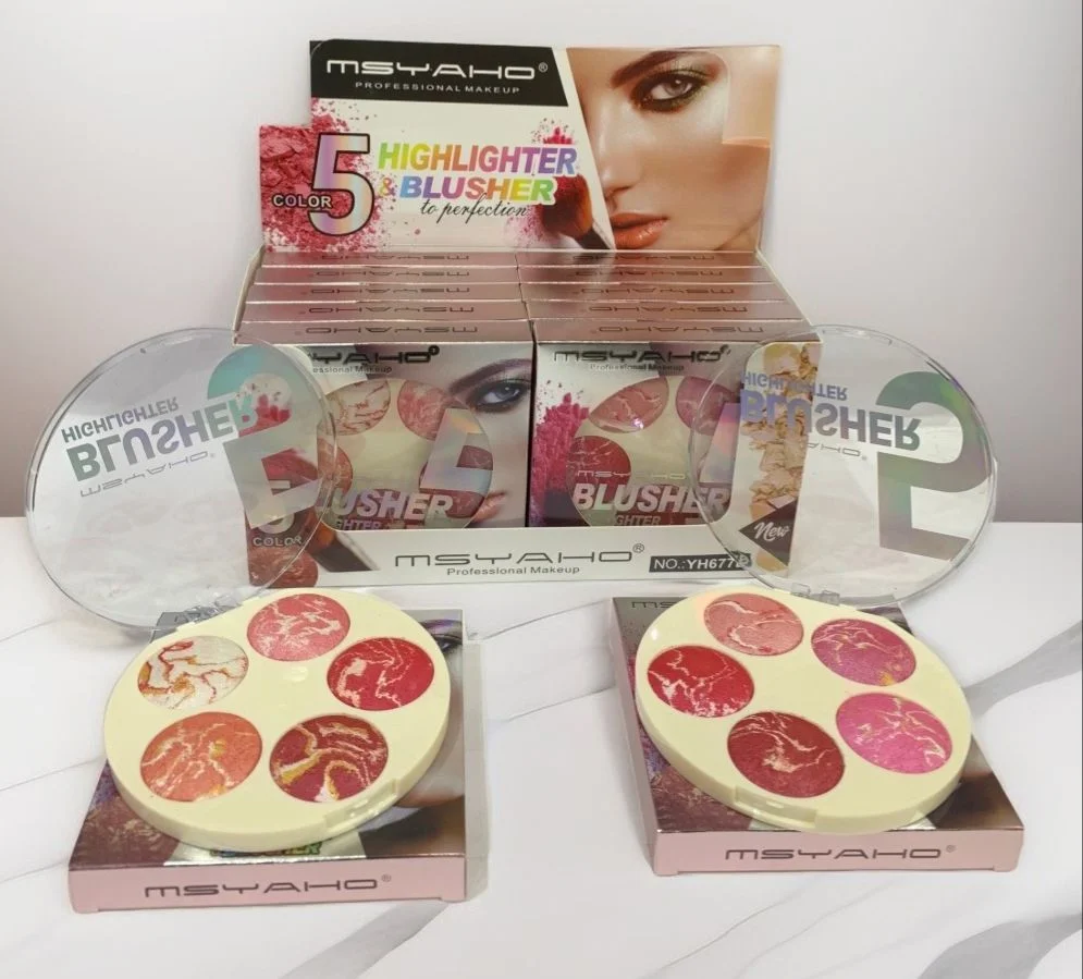 MSYAHO 5-in-1 Marbled Baked Blusher & Highlighter Compact (Palette 01 (Warm & Golden Tones - Left))